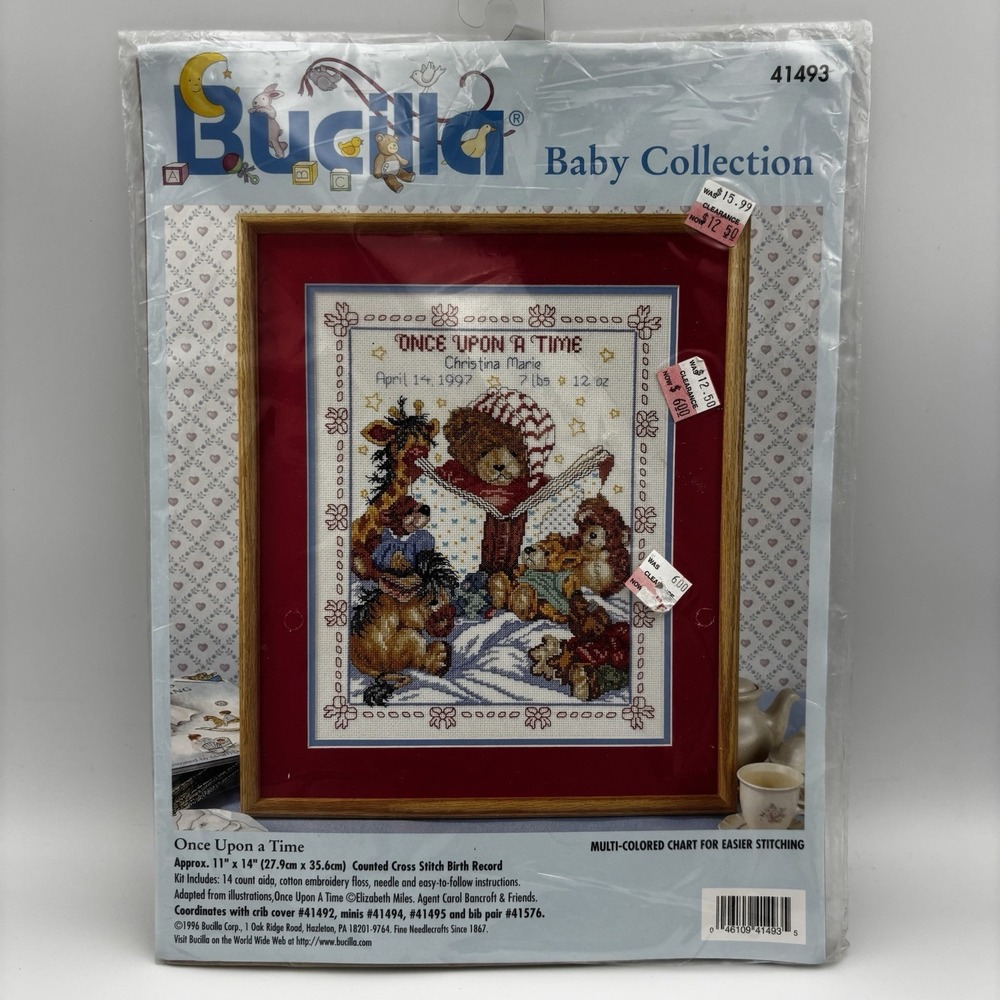 VTG 90s Bucilla Baby Bear Once Upon A Time Counted Cross Stitch Birth Record NEW